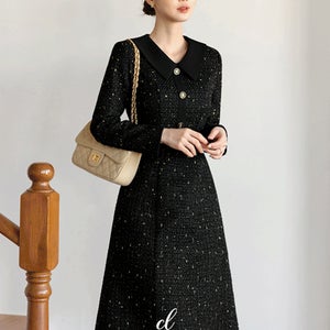 [골드사/연말룩]루유안 배색 트위드 원피스[단독특가]