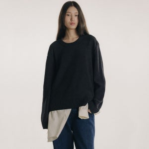 [블랭크룸 우먼] CRISPY CREWNECK KNIT_CHARCOAL