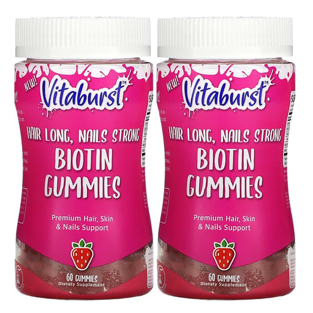 <b>Vitaburst</b> 비오틴 구미 딸기 60구미 젤리 비타민B 바이오틴 x 2개