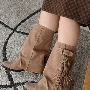 [225-250] 프린지 스트랩 스웨이드 웨스턴부츠