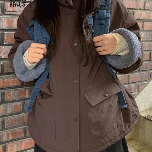 내일도착 하프/숏패딩 [BAONHAUS] 벤닌 뽀글이 양털 배색 패딩 점퍼 (2color)