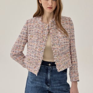 [MICHAA] 라운드넥 노카라 트위드 자켓 [MIP2WJK130]