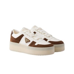 프라다 다운타운 볼드 나파 레더 앤 스웨이드 스니커즈 코코아 브라운 1E792M MLO F0324