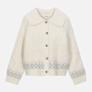 [써스데이 아일랜드] 카라넥 자카드 니트 가디건_T258MCD267W T258MCD267W