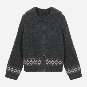 [써스데이 아일랜드] 카라넥 자카드 니트 가디건_T258MCD270W T258MCD270W