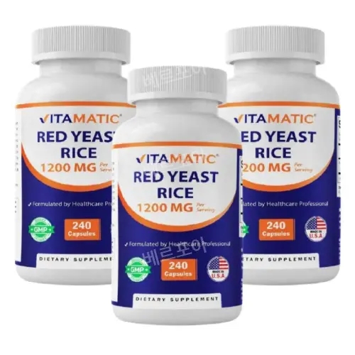 비타매틱 홍국쌀 <b>Red Yeast Rice</b> 1200mg 240캡슐 3개