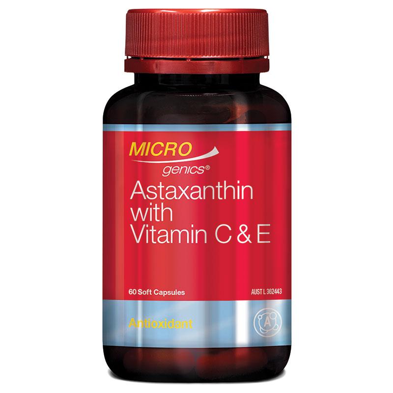 Microgenics <b>마이크로제닉스</b> Astaxanthin 힘튼튼 With 비타민 C &amp; E 60 캡슐  1개  60정