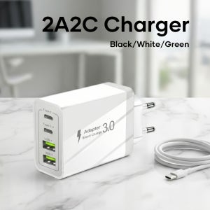 4-in-1 스마트 충전기, USB-A 2포트 & Type-C 2포트, 스마트폰/태블릿/전자기기용 10W 어댑터 호환, 여행 및 사용에 적합한 소형 휴대용 충전기 (3가지 색상)