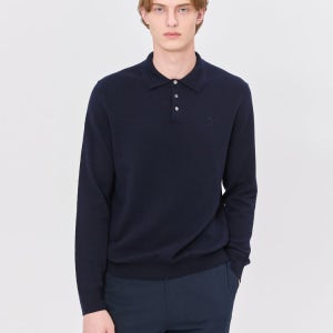 [헤지스 남성] [반값세일][스테디셀러] 네이비 짜임 울 카라니트 WHSW4D551N2