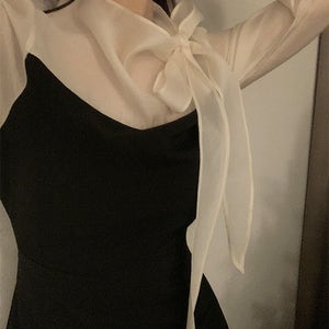 [연말룩/하객룩] 디엘 타이 쉬폰 플레어 미니 원피스 ops