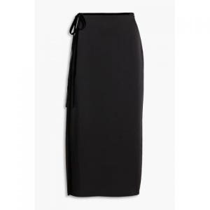 빈스 Wrap-effect velvet-trimmed satin-crepe midi skirt