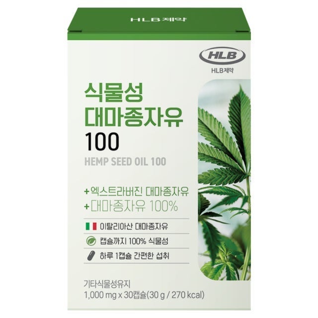 노바렉스 에이치엘비제약 <b>대마종자유</b> 엑스트라버진 <b>햄프씨드 오일</b> 유기농 냉압착 30캡슐, 5개