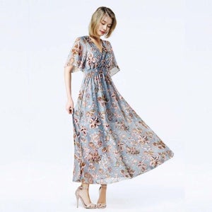 (모노무드) 모노무드 여름 휴가 쉬폰 원피스 허리밴딩 꽃무늬 롱랩원피스