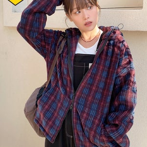 벤티체크후드후리스집업