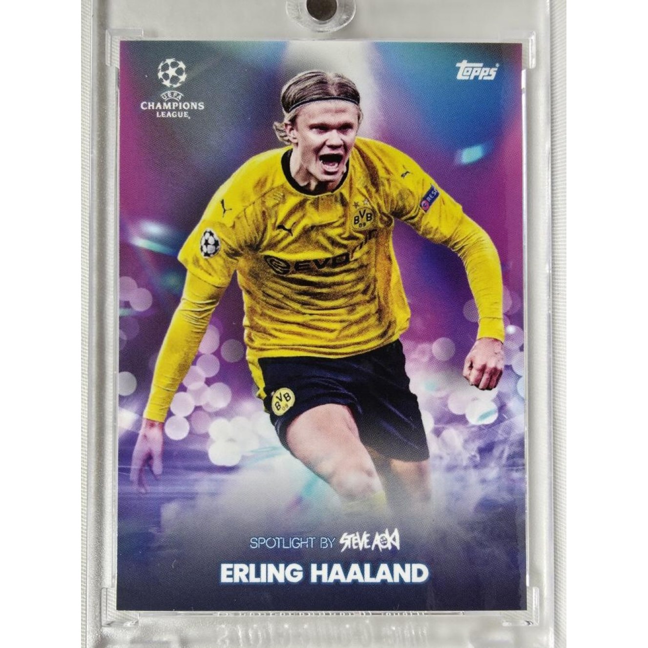 2020-21 Topps 탑스 페스티벌 엘링 홀란드 홀란 BY 스티브 아오키 UEFA 챔피언스리그 유럽 축구 스포츠 포토 카드  1개  홀란