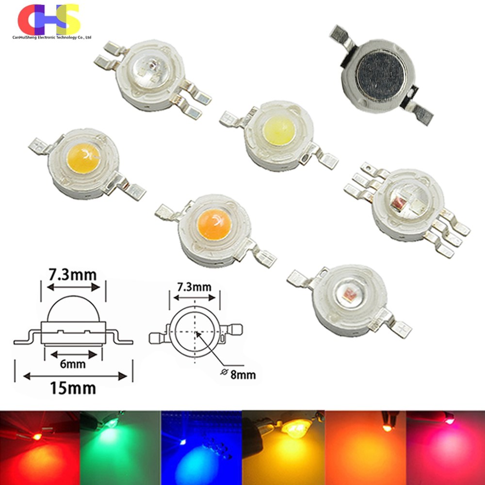 20PCS 1W 3W 파란색 녹색 전원 SMD 차가운 핑크 밝은 COB 흰색 빨간색 구슬 LED 따뜻한 높은 <b>성장</b> 노란색 다이오드 식물  3W Gr n 520 525nm