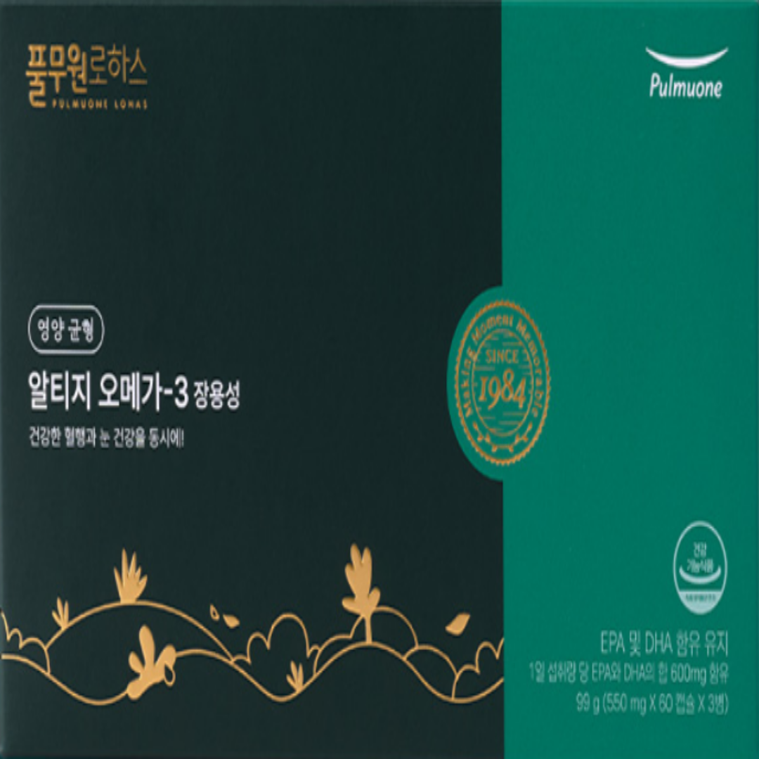 비바글로리 <b>풀무원로하스 오메가3</b> 장용성 90일/RTG형+촉촉한 핸드크림 70ml증정  1세트  180정