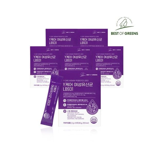 베스트오브<b>그린</b> 와이<b>케어</b> 여성 질 유래 유산균 LB931 30포, 6개