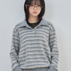 키지코 Ke304-Stripe Collar Knit Gray