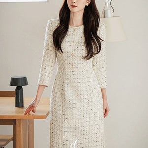 엘라리온 진주 트위드 원피스