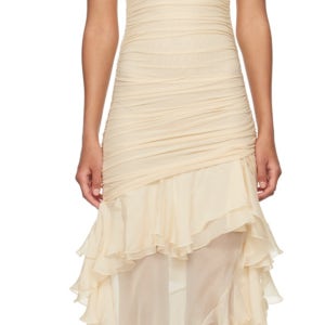 블루마린 오프 화이트 러플 맥시 드레스 241901F055028