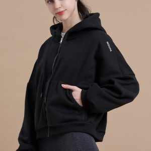 컴피 기모 스피닝 여성트레이닝복 후드집업 긴팔티셔츠 블랙