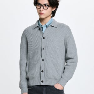 [헤지스 남성] 그레이 리브드 카라 가디건 HZSW6A204G2