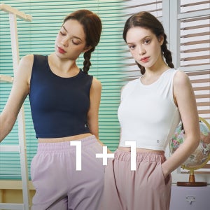 요가웨어 리얼프레쉬 크롭 슬리브리스 1+1 끈나시 여자