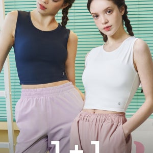 요가웨어 리얼프레쉬 크롭 슬리브리스 1+1 끈나시 여자