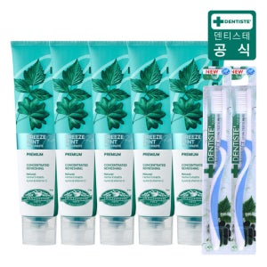 (최신상) 덴티스테 브리즈민트 프로 180g*5+칫솔*2 입냄새제거 불소치약