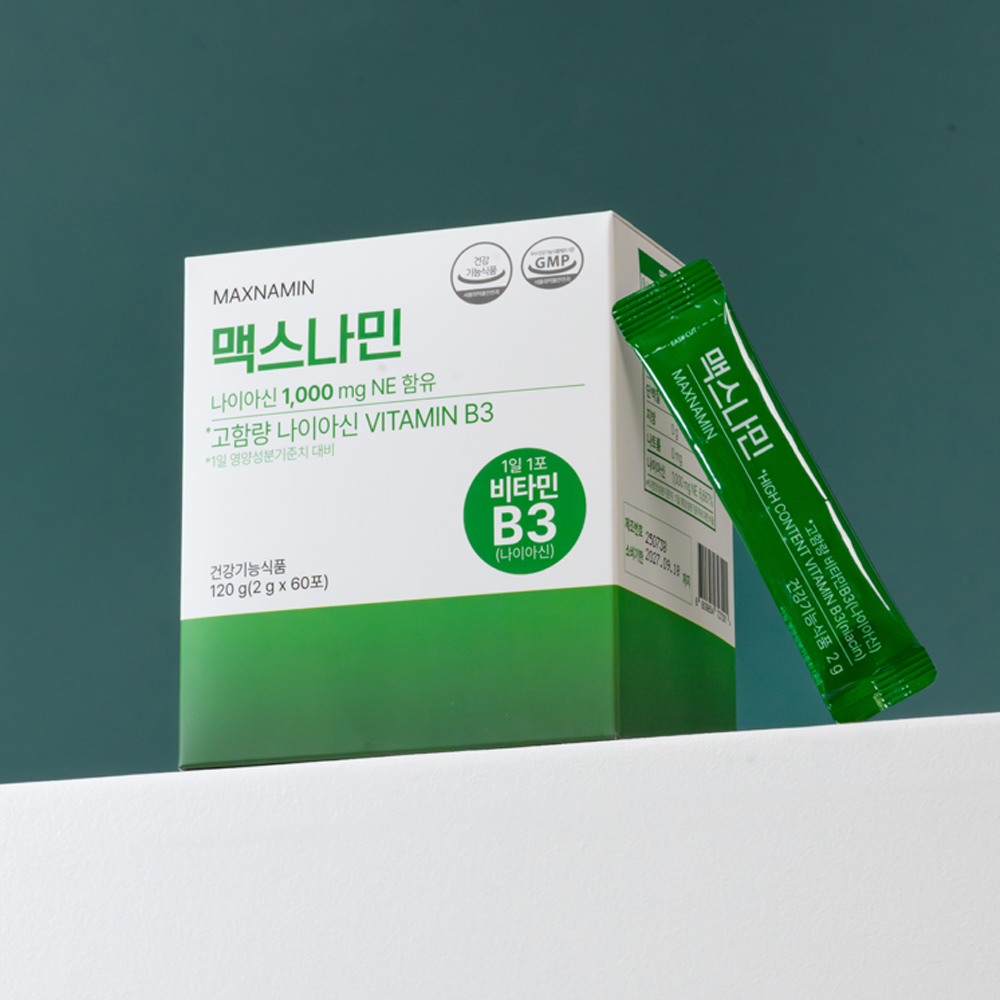맥스나민(MaxNAMIN) 고용량 <b>비타민 B3</b> 1000g 니코틴산아미드  2개  60회분