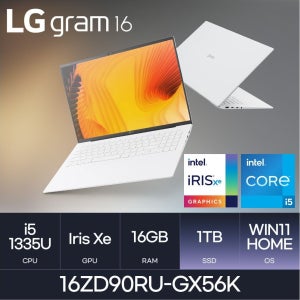 LG전자 16인치 16ZD90RU-GX56K 인텔i5 16GB 1TB Win11Home 스노우화이트 사무 업무 기업 HMC