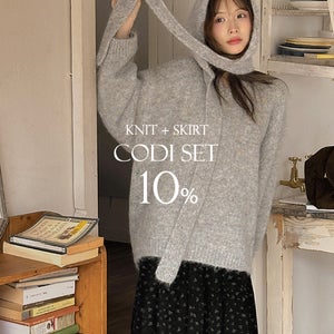 칸나 브이넥 루즈핏 겨울 니트 + 케츠 코듀로이 캉캉 스커트