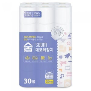 기타 숨 천연펄프 무형광 화장지 3겹 30m x 30롤 (10043078)