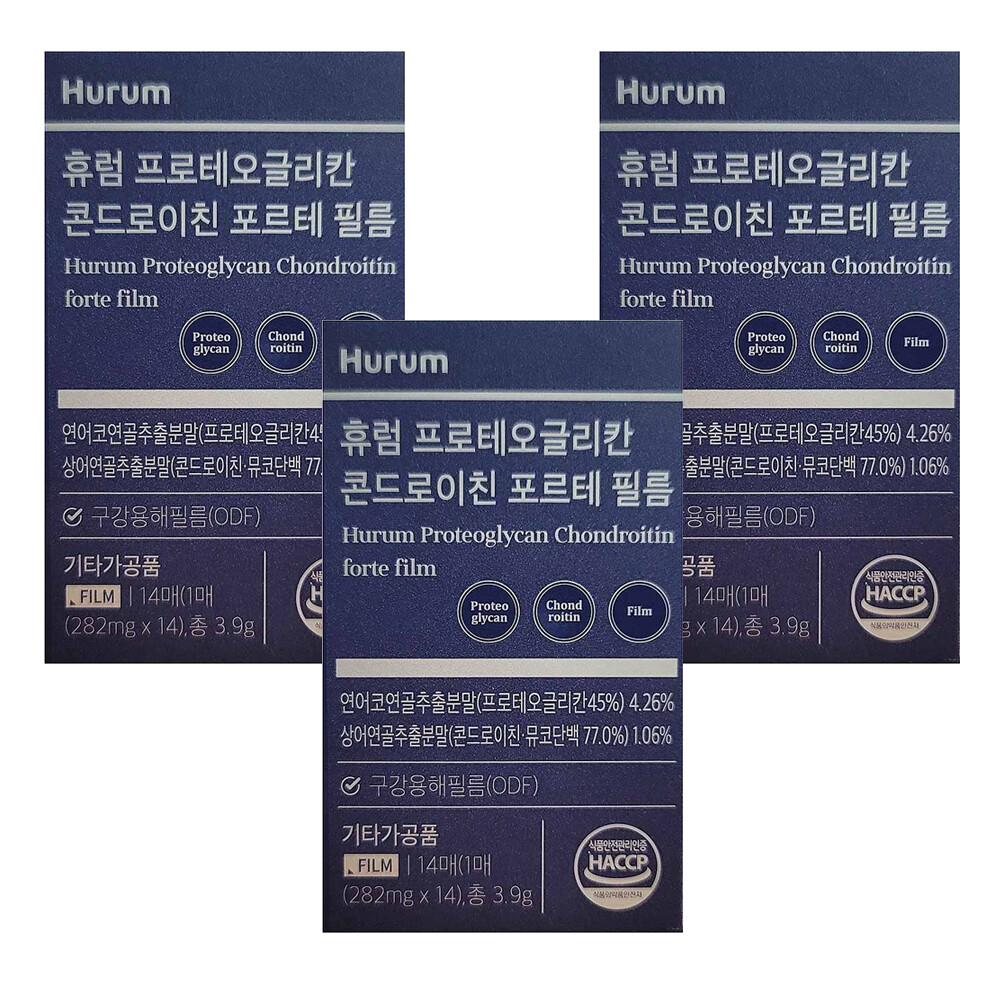 <b>휴럼</b> <b>휴럼</b> 상어연골 콘드로이친 필름 <b>무릎</b> 관절 콘도로이친1200 뮤코다당단백 14매 3개
