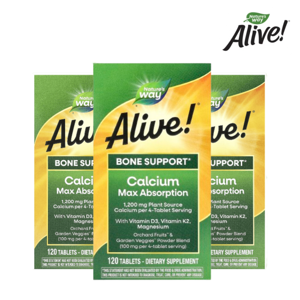 <b>얼라이브</b> <b>칼슘</b> 마그네슘 비타민D K2 <b>본서포트</b> 120정 3개