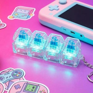 [미소피아] LED 청축 키캡 키링 4구 기계식 키보드 키캡 열쇠고리 데스크테리어 굿즈