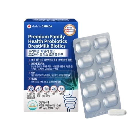 <b>프리미엄</b> 패밀리 헬스 프로바이오틱스 모유<b>유산균</b> 500mg x 30캡슐, 1개