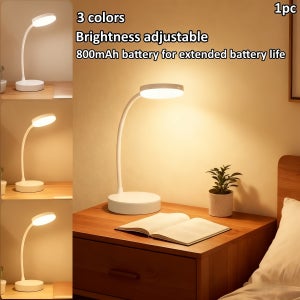 이 현대적인 LED 데스크 램프 및 야간 조명은 완전히 조절 가능한 암, 세 가지 다른 색상 설정, 밝기 제어, USB를 통해 충전 가능한 800mAh 배터리가 포함되어 있습니다.