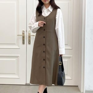 (신상오픈런) |KDO4170|이쉔레 여성 나시 A라인 단추 V넥 긴원피스_18154632_597559