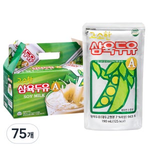 삼육두유 고소한 두유 A 파우치 190ml 75개 비타민D 풍부 멸균 콩물 학생간식 실온보관