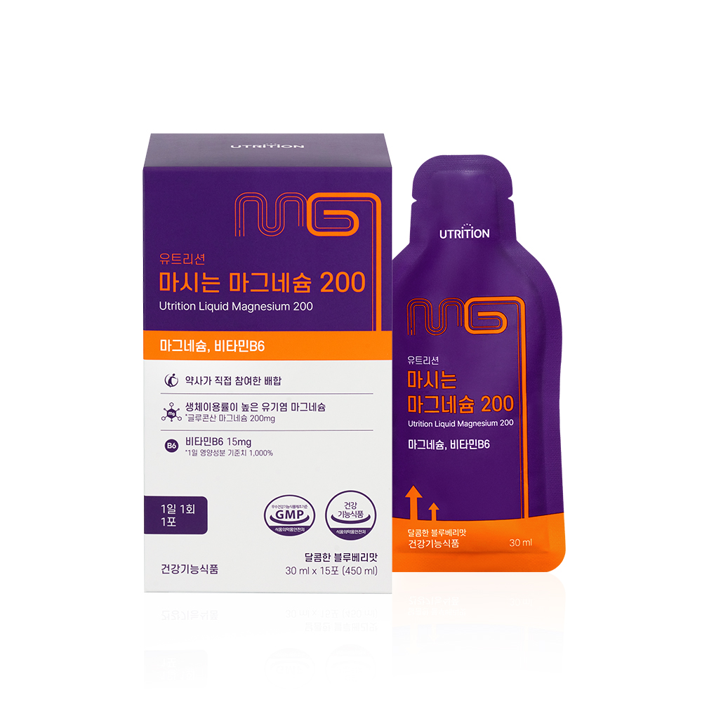유트리션 마시는 <b>마그네슘</b> 200 30ml x 15포, 4개