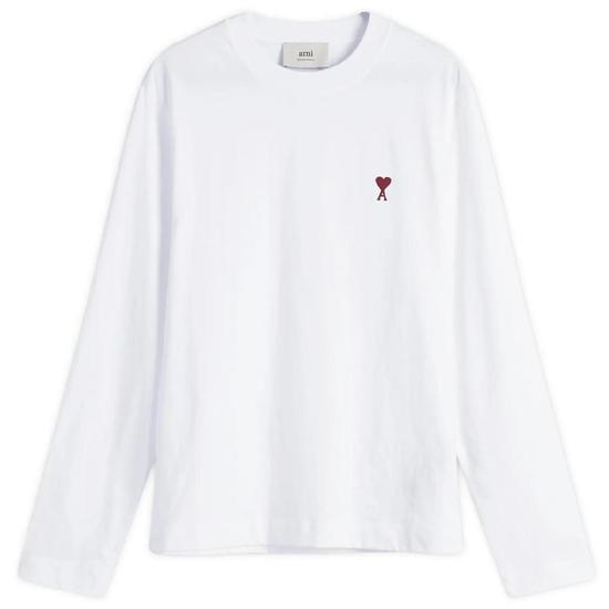 AMI Paris 남성 AMI Paris Small Red ADC Classic  Long Sleeve T Shirt White