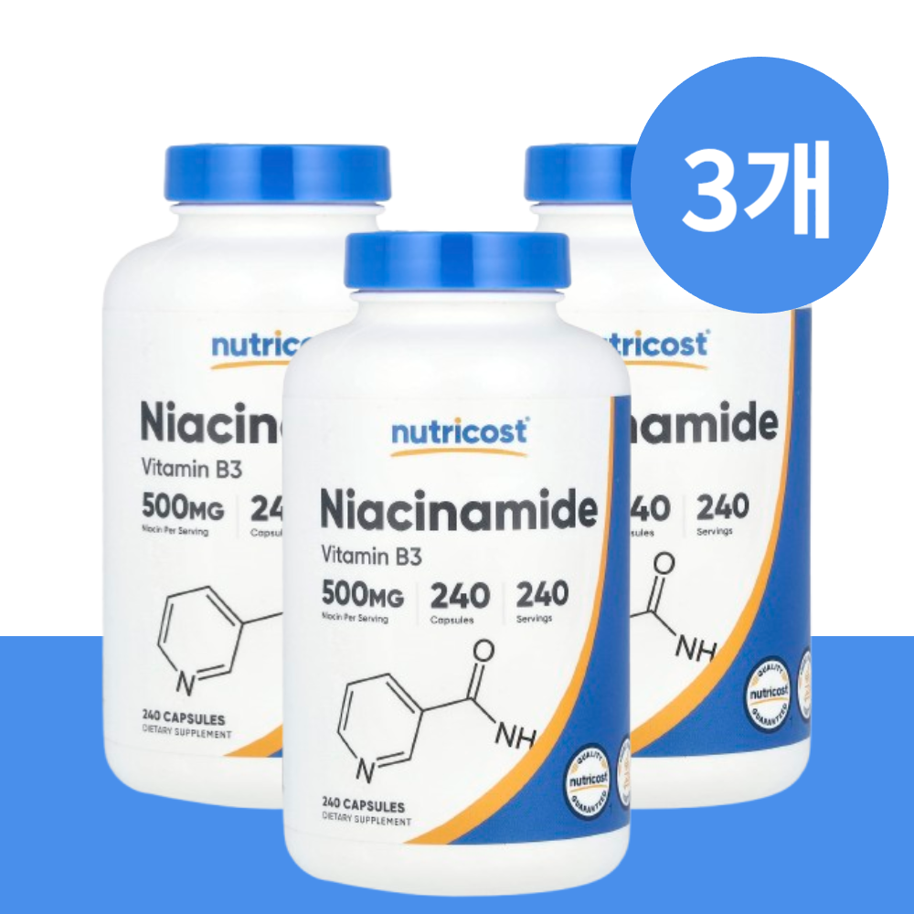 뉴트리코스트 <b>나이아신</b> 아마이드 <b>비타민B3</b> 500mg 캡슐 240캡슐, 3개