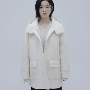 [예약발송12월19일] 히든 지퍼 후드 싱글 하프 코트 아이보리