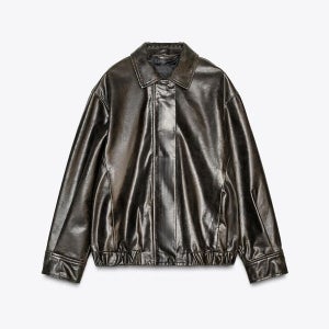 자라 프리미엄 100 레더 테크니컬 봄버 자켓 5479/043 BOTTLE GREEN