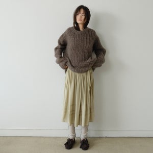 [아유서울] SHIRRING STRING PANEL MIDI SKIRT, KHAKI