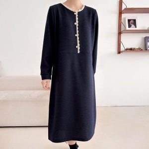 [다잇템_패션] 여자 레이스 겨울하객룩 단추 롱원피스