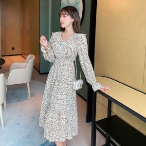 (모노무드) LMO 플리츠러플 플로럴 모던 맥시원피스