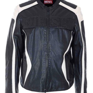 디젤 아담 블랙 자켓 엠보싱 로고 스트라이프 레더 26SS GIUBBINI A211250DMBS900